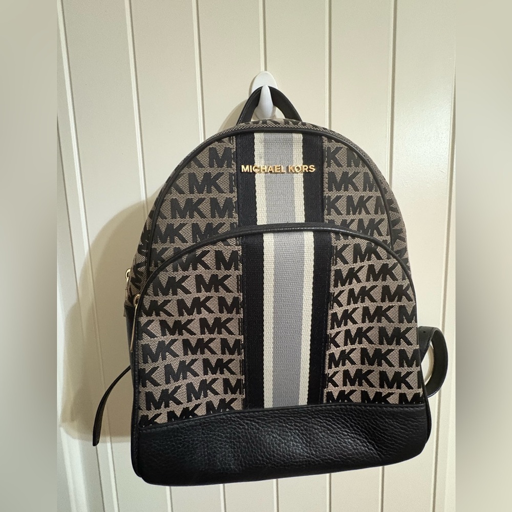 Michael Kors Monogram Canvas & Leather Black & Beige Abbey Backpack